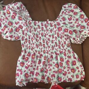 Vibrant Floral Smocked Blouse